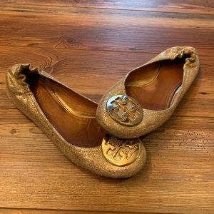 Tory Burch Metallic Gold Minnie Flats